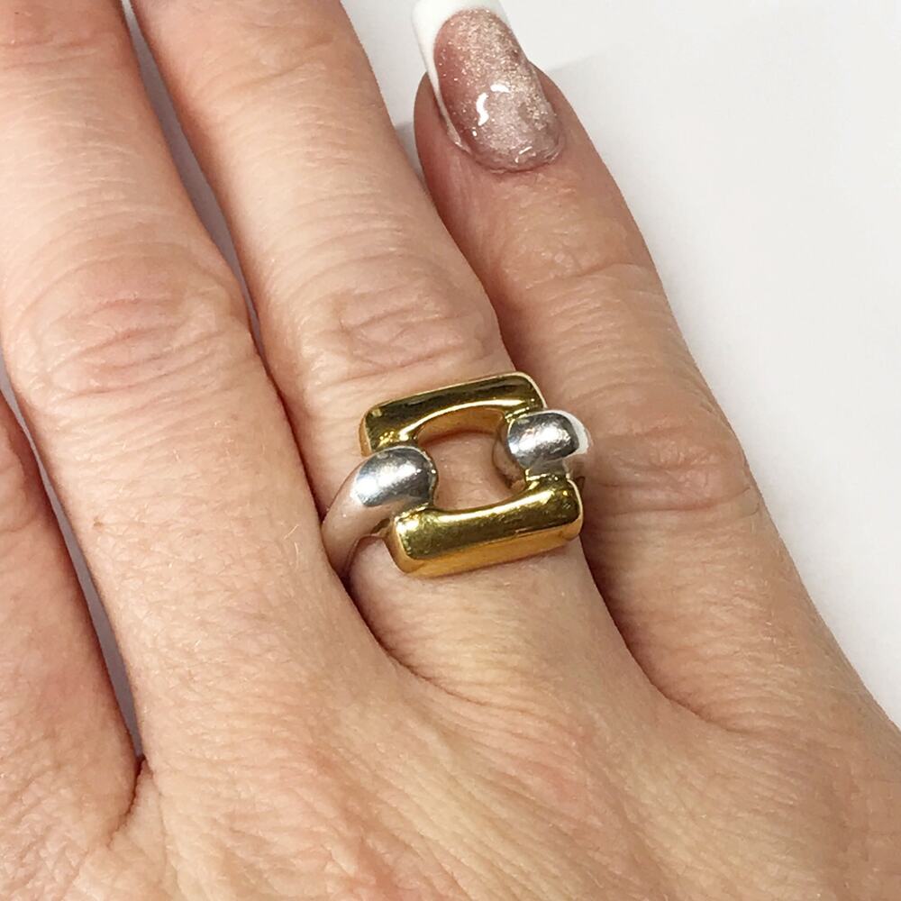 VTG Tane Mexico Two Tone Gold Plate Sterling Silver Modernist Puffy Chunky Ring - Picture 7 of 16
